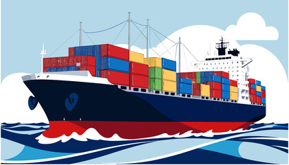 Fototapeta premium Global Cargo Shipping Container Ship Transporting Goods Across Oceans