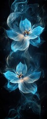 Glowing, ethereal flowers suspended in smoky darkness