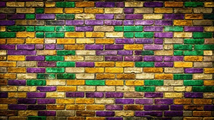 Weathered Brick Wall Mardi Gras Pattern - Festive Background Texture
