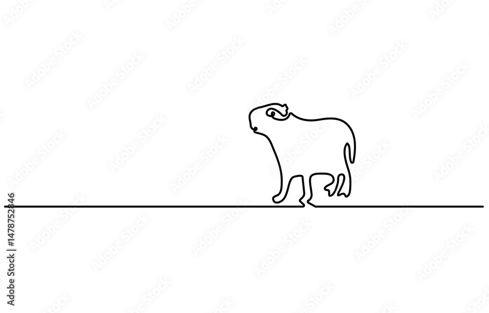 Poster capybara vector illustration, continuous one line drawing, isolated on white background. simple desi