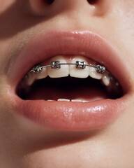 Obraz premium Teenager with metal braces in a natural and clean setting...