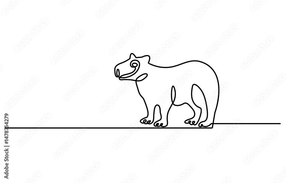 Poster capybara vector illustration, continuous one line drawing, isolated on white background. simple desi