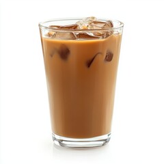 Iced coffee drink in glass on white background studio shot refreshment beverage summer cool treat