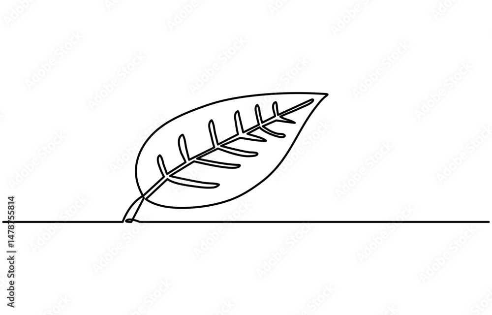 Poster leaf drawn with one continuous line. single line drawing of an chestnut leaf. a colored chestnut lea