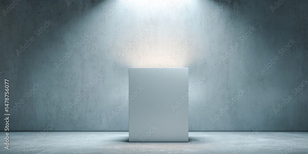 Poster minimalist industrial branding mockup sleek white cube showcase in dramatic concrete space - modern 