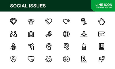 Social Awareness Icon Pack. Minimal Line Art for Activism, Diversity, and Human Rights Designs