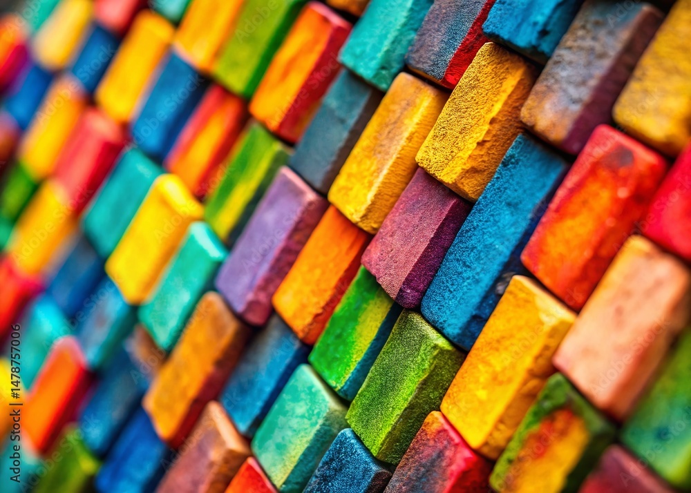 Aufkleber whimsical multicolored brick texture: abstract tilt-shift background for design layouts