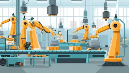 Industrial automation at work with robotic arms efficiently assembling products on the line.