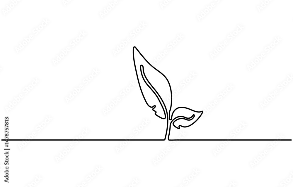 Poster leaf drawn with one continuous line. single line drawing of an chestnut leaf. a colored chestnut lea