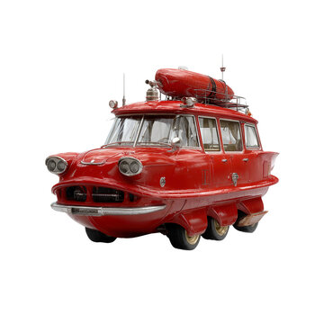 Amphicar 770 Retro Vintage Amphibious Car, Red Classic Vehicle, Water and Road Transportation