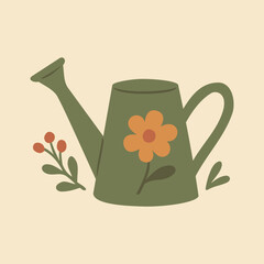 Cottagecore Theme Style Watering Can Vector Template