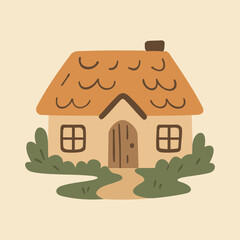 Cottagecore Theme Style Rural House Vector Template