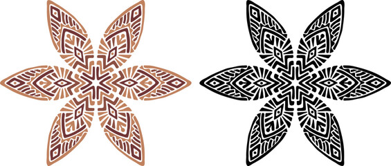 Artistic hand drawn illustration of African decorative ornament. Vector drawing ethnic pattern isolated on white background. Black and white and colored tribal art for bohemian interior printing.