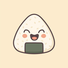 Kawaii Design Style Laughing Onigiri Vector Template
