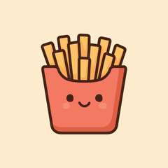 Kawaii Design Style Cute French Fries Vector Template