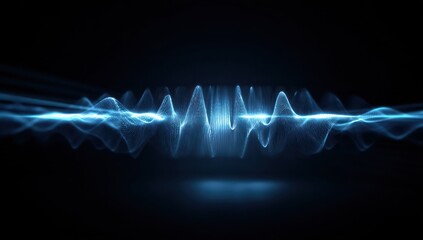 Sound waves visualized in an abstract and futuristic style using advanced neon blue technology.