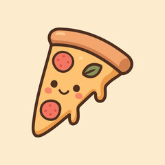Kawaii Design Style Cheeky Slice of Pizza Vector Template
