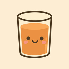 Kawaii Design Style Glass of Juice Vector Template
