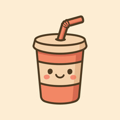 Kawaii Design Style Glass of Drink Vector Template