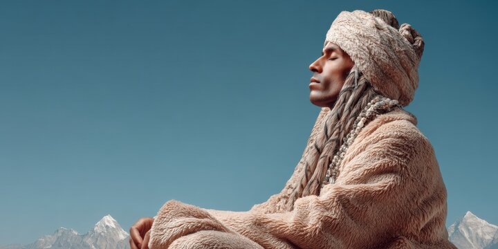 Mindful Alpine Meditation Cozy Textural Wellness Journey - Sustainable Lifestyle Imagery for Digital Wellness and Conscious Living Narratives