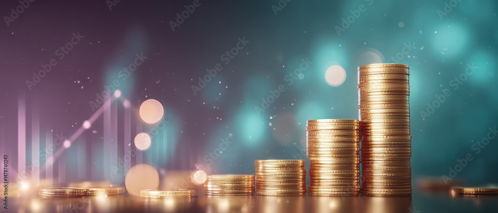 Aufkleber quantum financial growth ai-powered wealth visualization with progressive gold coin stacking - innov