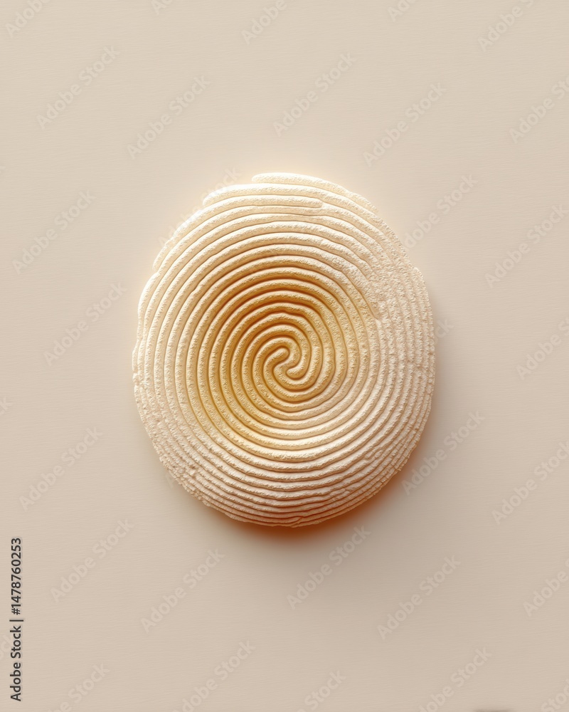Poster Minimalist Biometric Security Visualization Elegant Circular Fingerprint Design Representing Digital Identity Verification in Soft Neutral Aesthetic