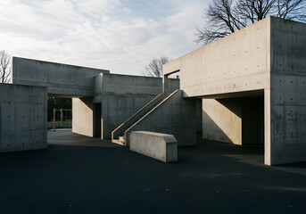 Abstract concrete structures in urban setting
