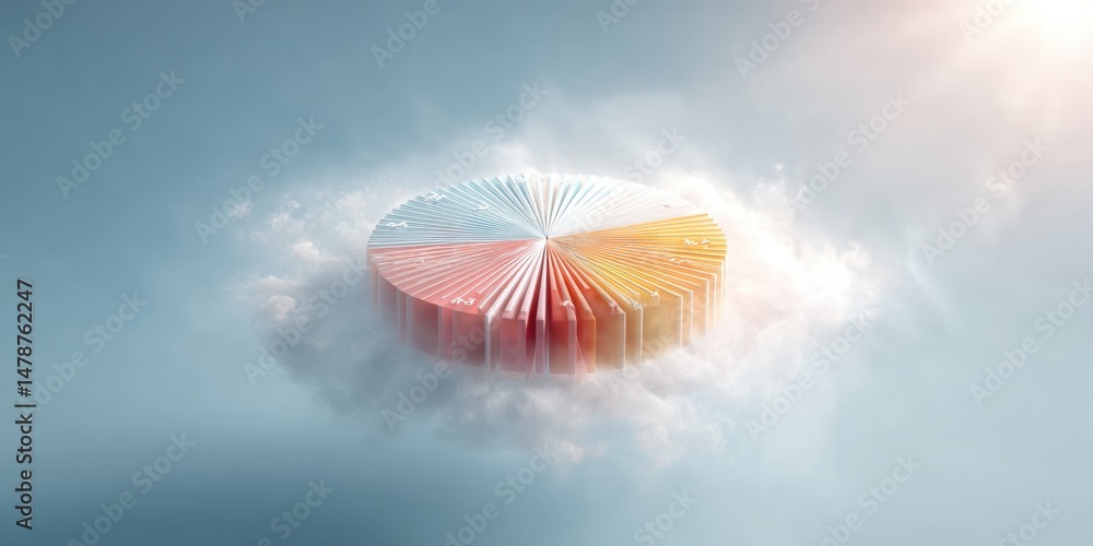 Aufkleber Ethereal Data Visualization Floating Gradient Pie Chart in Misty Cloud Landscape - Next-Gen Analytics for Innovative Business Intelligence and Strategic Decision Making
