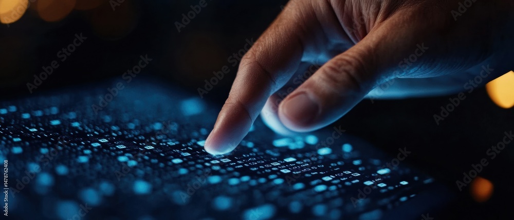 Poster Digital Verification Revolution Cybersecurity Touchpoint with Holographic Interface - Next-Gen Compliance and Interactive Technology Visualization