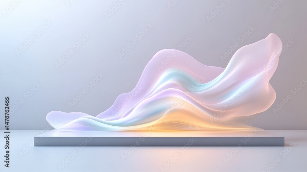 Poster elegant flowing abstract form with pastel gradient on podium display abstract form flowing pastel ai