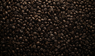 Rich, dark roasted coffee beans background texture. Perfect for coffee shop menus, packaging, or websites.