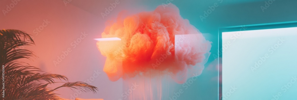 Poster surreal cloud sculpture dreamy digital art installation exploring ethereal color transitions and imm