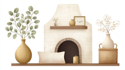 A nostalgic vintage home featuring a brick fireplace, delicate decor, and inviting textures