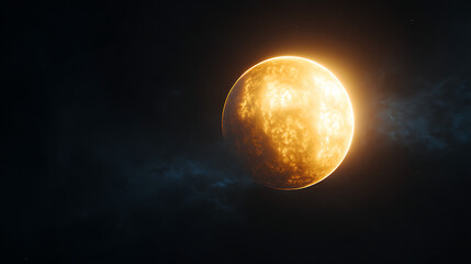 Obraz premium A glowing golden sun surrounded by dark cosmic space, illuminating distant stars