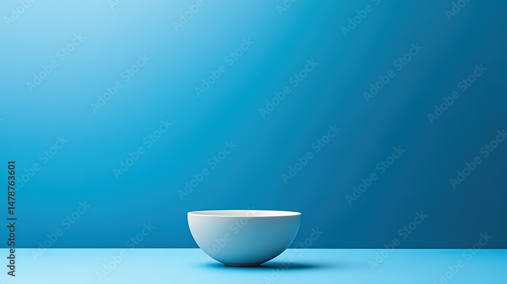 Poster minimalist presentation with empty bowl on a gradient blue background