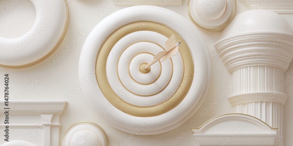 Poster minimalist precision target architectural ceramic design visualizing strategic goals with elegant ne