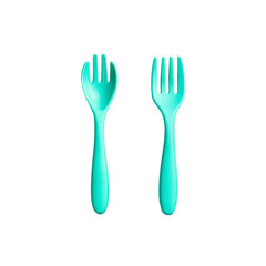 Teal Plastic Toddler Spoon and Fork Set on Black Background