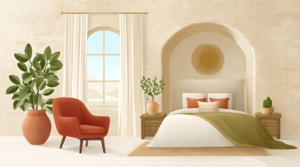A stylish and simple vintage room with balanced design, warm light tones, and antique accents, fully isolated.