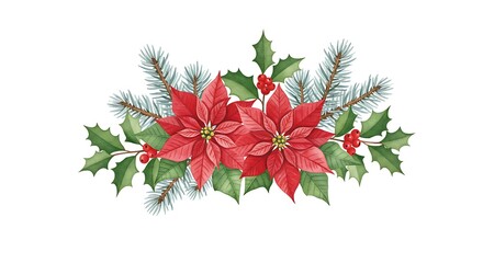 Watercolor Winter Wonderland: Poinsettia & Holly Festive Arrangement