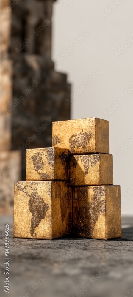 Leinwandbilder metaverse mapping cubes golden geo-digital blocks visualizing global innovation, connectivity, and t