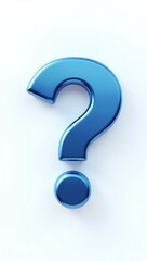 3D blue question mark icon with rounded edges and shadow on solid white background representing help, support, or unknown status symbol in digital UI style

