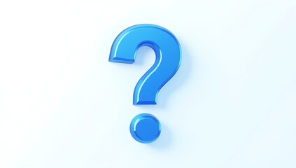 3D blue question mark icon with rounded edges and shadow on solid white background representing help, support, or unknown status symbol in digital UI style

