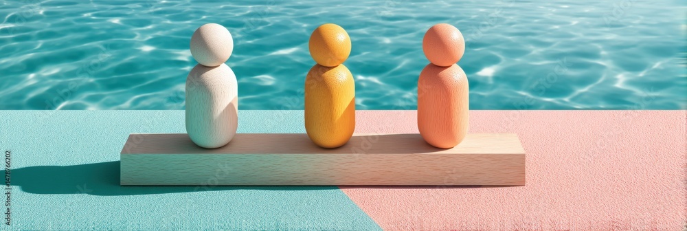 Poster minimalist conflict resolution pastel abstract mediation figures on geometric platform - innovative 