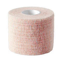 Pink medical cohesive elastic bandage roll for first aid care soft tool on transparent background