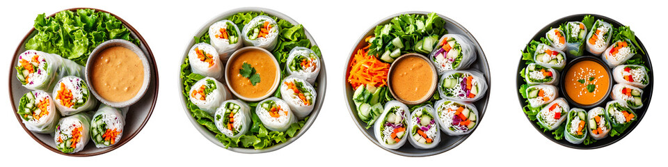 Delicious Vietnamese spring rolls served with peanut sauce on vibrant lettuce, showcasing fresh and colorful ingredients, perfect for healthy dining and culinary presentations