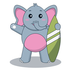 Cute Baby Elephant Cartoon Character. Isolated on White Background.