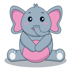 Cute Baby Elephant Cartoon Character. Isolated on White Background.