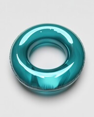 Isolated Teal Inflatable Ring on White Background Studio Shot for Summer Vacation Fun and Pool Safety
