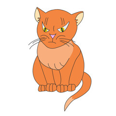 Displeased red cat isolated on white background. Vector illustration