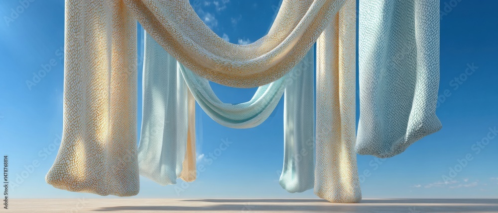 Aufkleber Ethereal Tranquility Minimalist Soft Architecture Fabric Installation - Next-Gen Design Visualization Exploring Fluid Spatial Dynamics and Sensory Experience